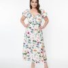 * Unique Vintage Plus Size White & Multicolor Floral Midi Dress Midi & Maxi