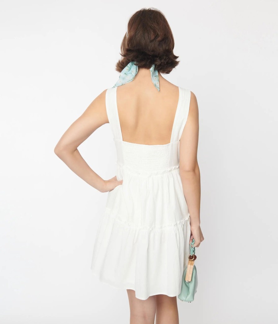 * Heyson (Faire) White Ruffle Trim Tiered Mini Dress Everyday