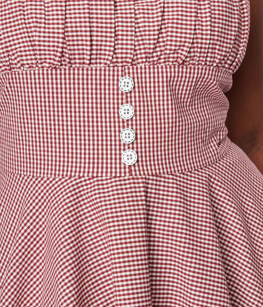 * Sheen Clothing Ltd Vintage Style Rust Red Gingham Bianca Swing Dress Swing