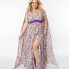 * Unique Vintage Plus Size Purple & Mint Psychedelic Wave Print Cape Maxi Dress Midi & Maxi