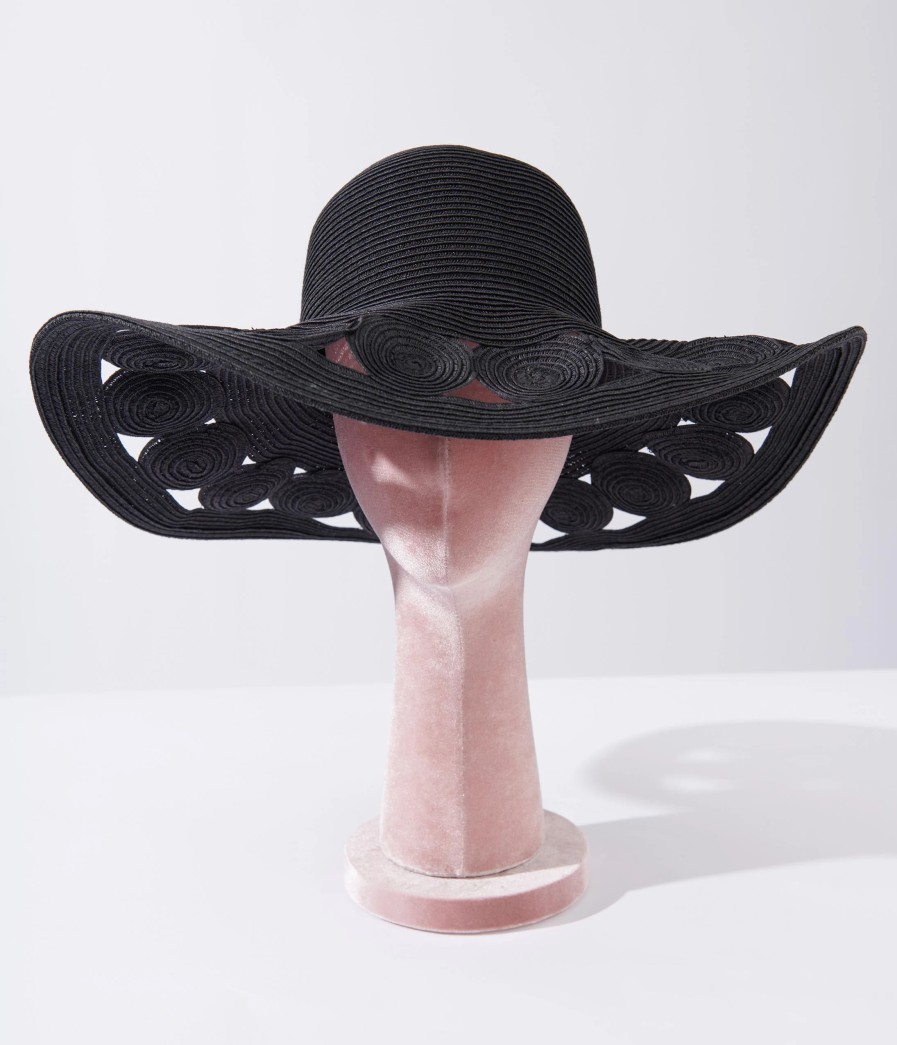 * Jeanne Simmons Accessories Black Circular Cut Out Sun Hat Swim Accessories