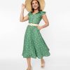 * Silver Stop Inc. (Voodoo Vixen) Voodoo Vixen Green & Ivory Dot Midi Dress Midi & Maxi