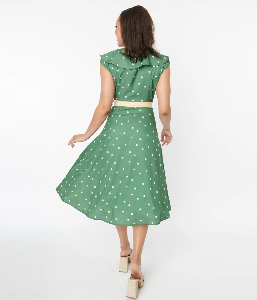 * Silver Stop Inc. (Voodoo Vixen) Voodoo Vixen Green & Ivory Dot Midi Dress Midi & Maxi