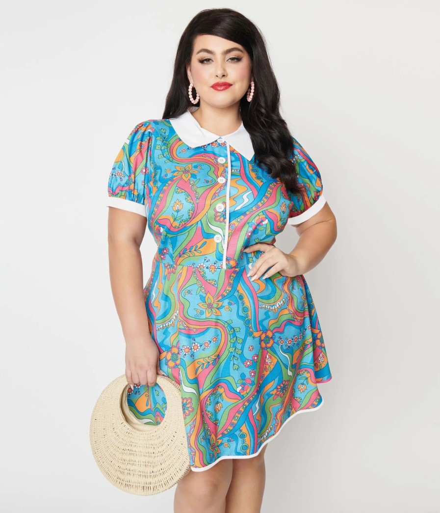 * Smak Parlour Plus Size Psychedelic Floral River Fit & Flare Dress Fit & Flare