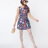 * Smak Parlour Navy & Floral Wallpaper Sleeveless Mini Dress Fit & Flare