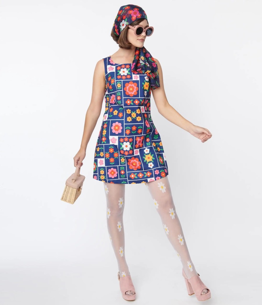 * Smak Parlour Navy & Floral Wallpaper Sleeveless Mini Dress Fit & Flare