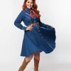 * Unique Vintage Plus Size Denim Western Shirt Swing Dress Swing