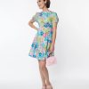 * Smak Parlour Blue & Pink Floral Open Back Swing Dress Swing