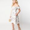 * Unique Vintage Ivory Floral Off The Shoulder Ruffle Swing Dress Swing