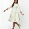 * Unique Vintage Green & Peach Gingham Devon Swing Dress Swing