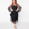 * Dorcas Plus Size Black Polka Dot Sheer Dress Midi & Maxi