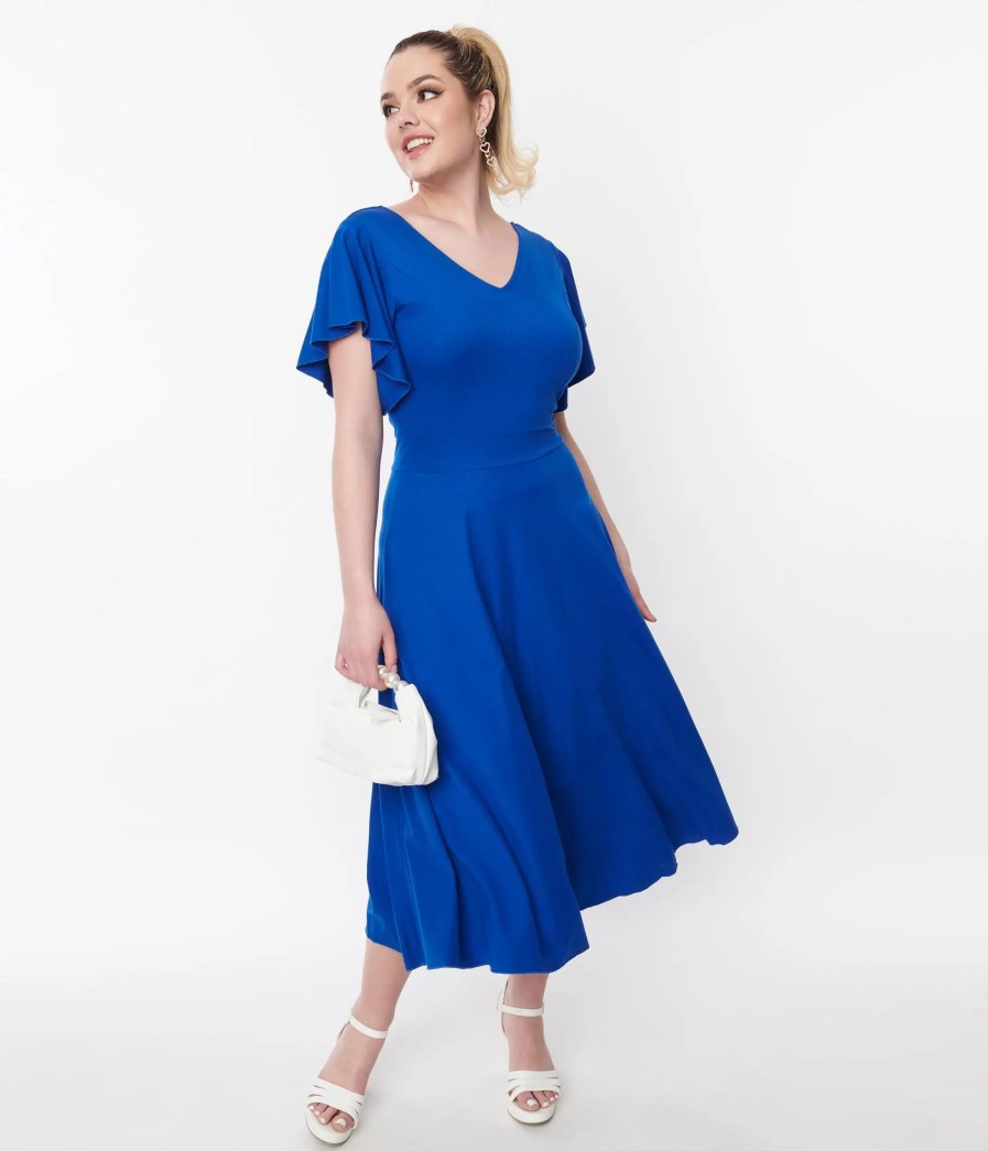 * Stay Warm In Style (Faire) Royal Blue Flutter Sleeve Midi Dress Midi & Maxi