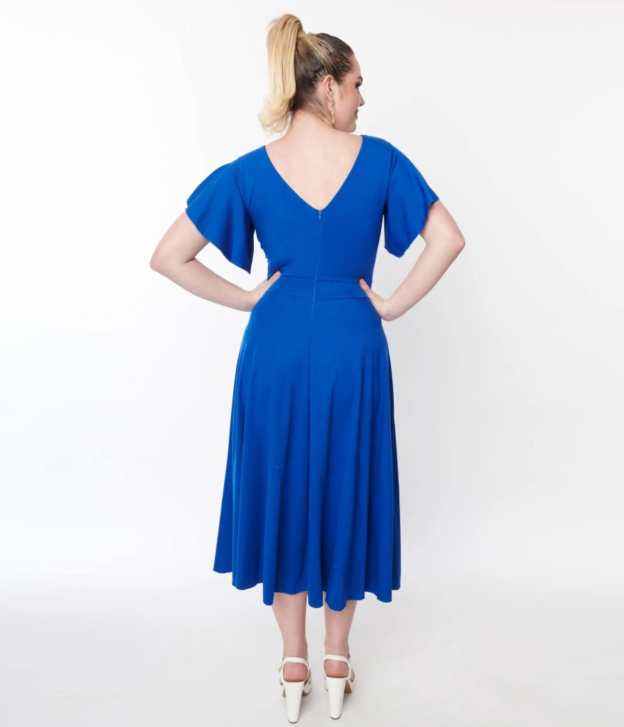 * Stay Warm In Style (Faire) Royal Blue Flutter Sleeve Midi Dress Midi & Maxi