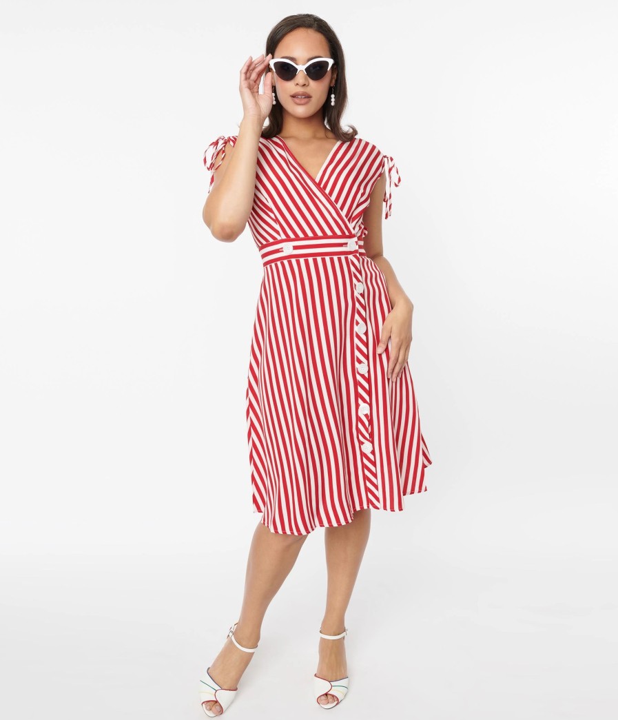 * Silver Stop Inc. (Voodoo Vixen) Voodoo Vixen Red & White Striped Flare Dress Everyday