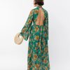 * Unique Vintage Green & Orange Floral Bell Sleeve Maxi Dress Midi & Maxi