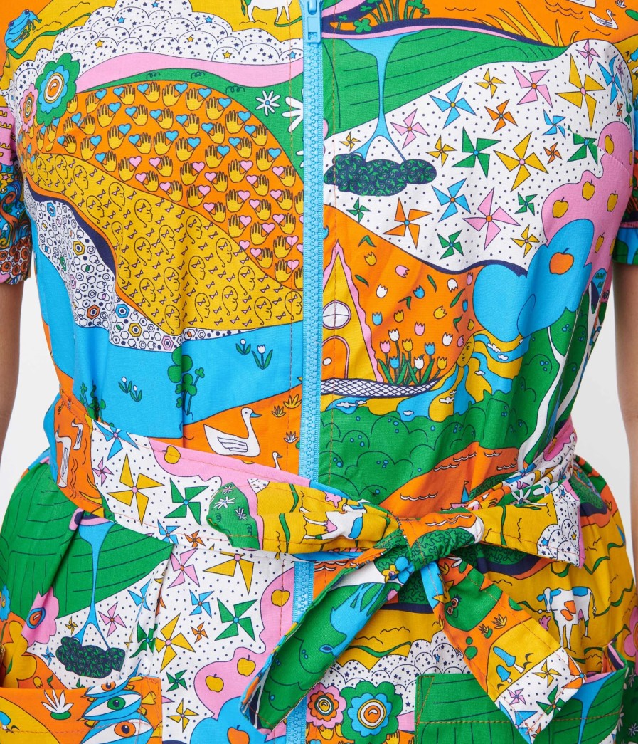 * Blue Platypus Rainbow Psychedelic Shirt Dress Everyday