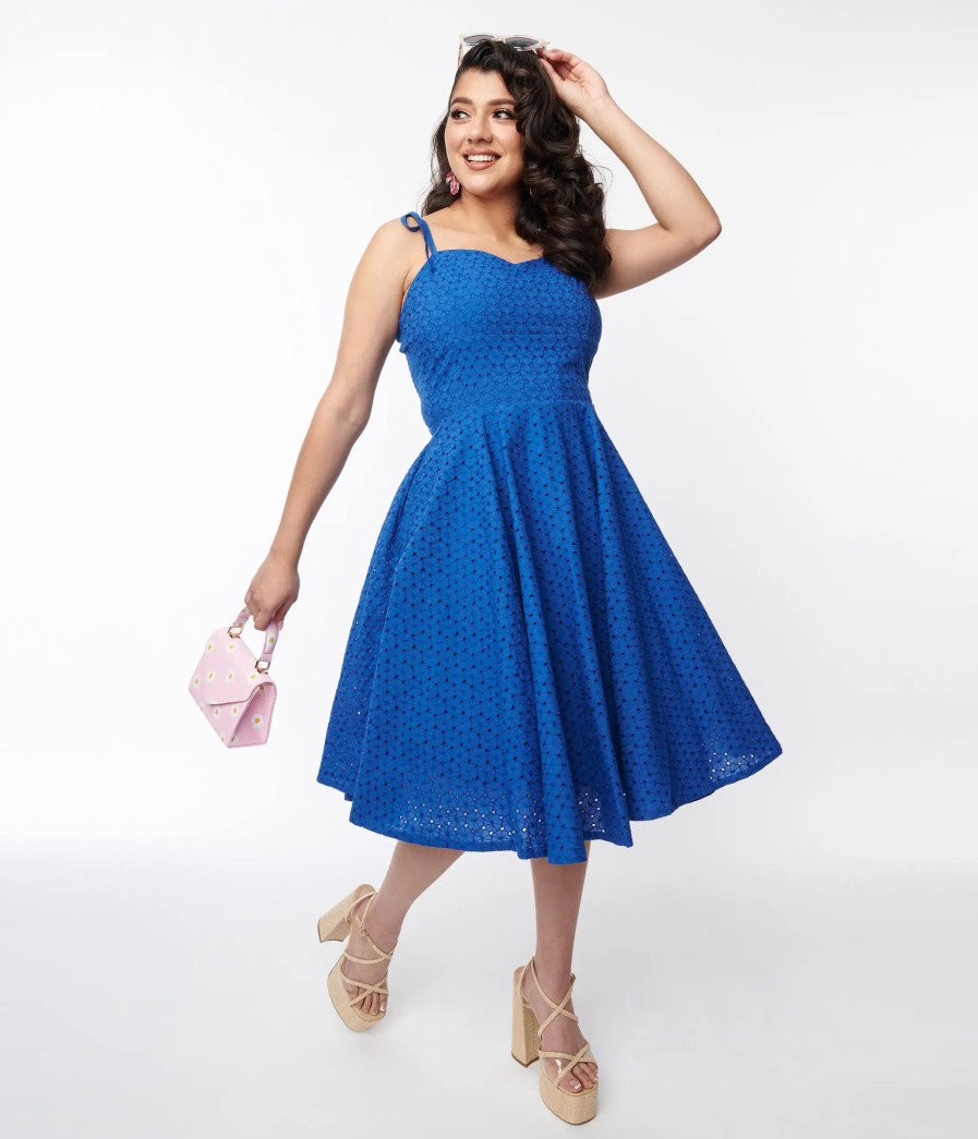 * Sheen Clothing Ltd Royal Blue Eyelet Swing Sundress Swing