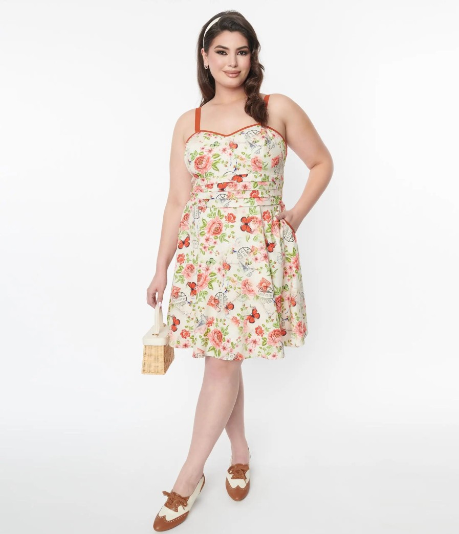 * Unique Vintage Plus Size Butterfly Floral Follow Your Heart Flare Dress Fit & Flare