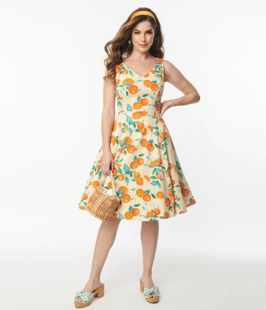 * Eva Rose (Ixia, Elliko Inc.) Orange Print Fit And Flare Dress Fit & Flare