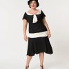 * Unique Vintage Plus Size 1920S Black & Cream Wilshire Flapper Day Dress Everyday