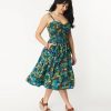 * Unique Vintage Navy Jungle Print Shimmy & Shake Swing Dress Swing