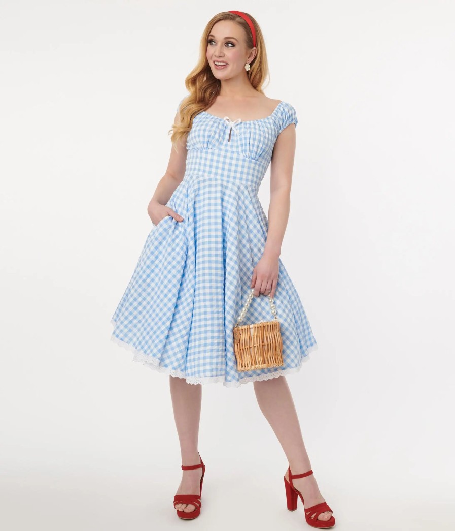 * Pop Soda Hell Bunny Blue & White Gingham Swing Dress Everyday