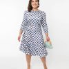 * Unique Vintage Curve Navy & White Floral Gingham Swing Dress Swing