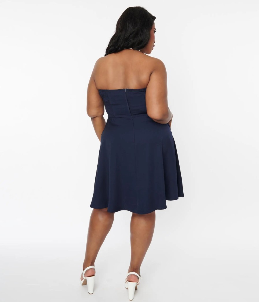 * Silver Stop Inc. (Voodoo Vixen) Voodoo Vixen Navy Nautical Halter Fit & Flare Dress Fit & Flare