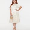 * Unique Vintage Plus Size Ivory Satin Button Bridal Swing Dress Fit & Flare