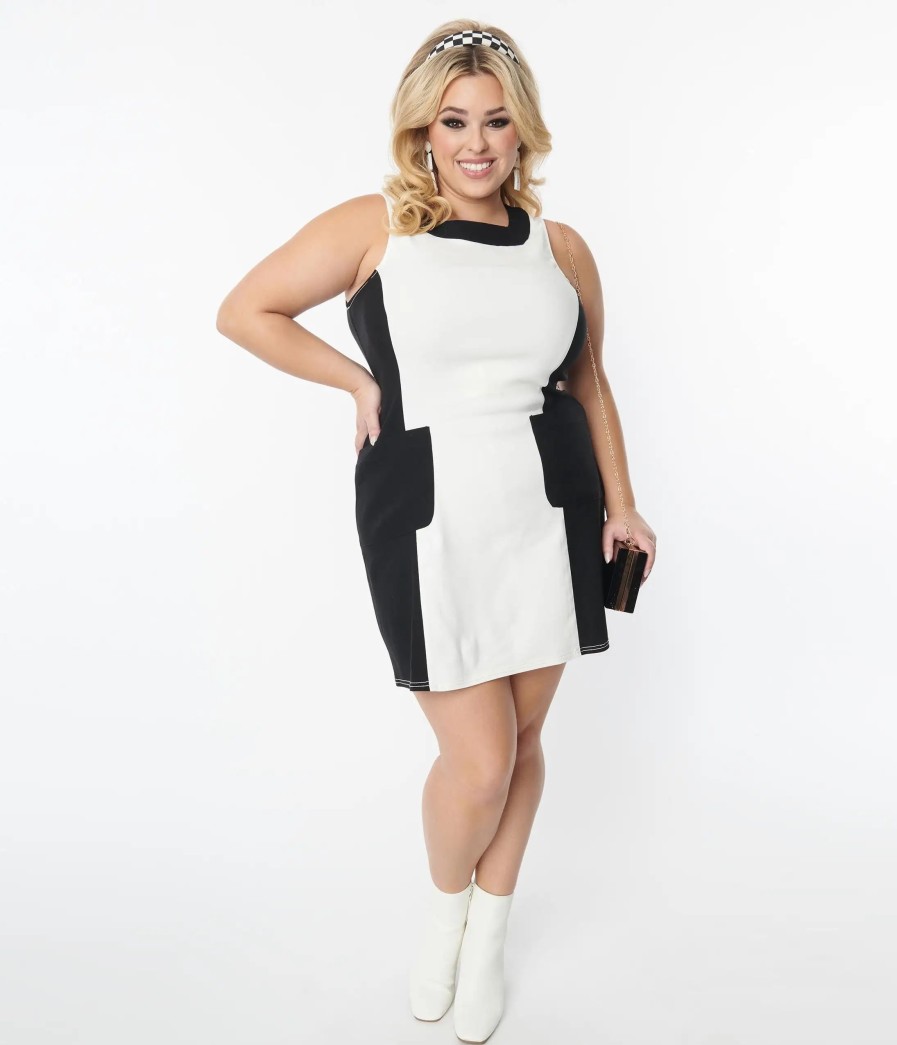 * Smak Parlour Plus Size Black & White Color Block Liberated Mini Dress Everyday