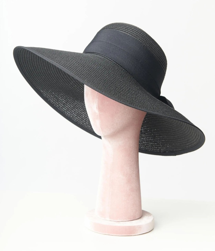 * Jeanne Simmons Accessories All Black Ribboned Sun Hat Swim Accessories