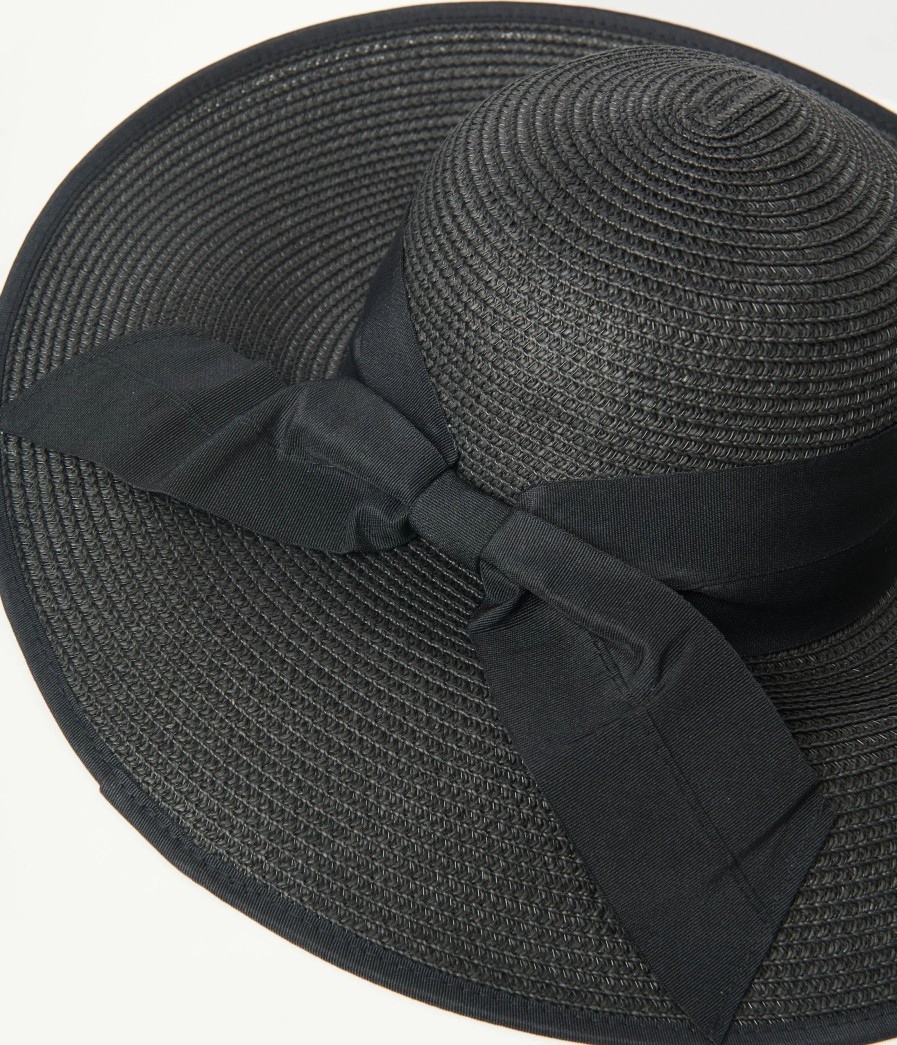 * Jeanne Simmons Accessories All Black Ribboned Sun Hat Swim Accessories