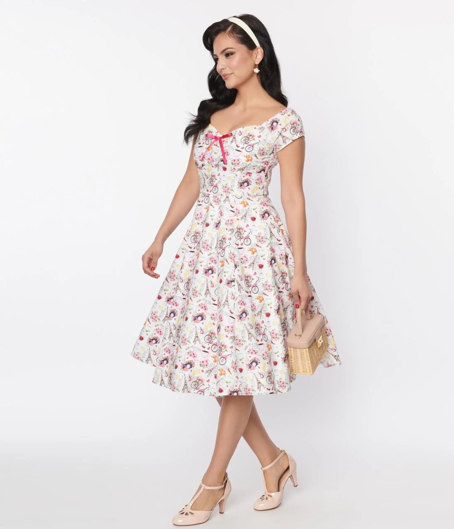 * Unique Vintage Paris Cafe Print Swing Dress Swing