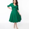 * Unique Vintage Emerald Green Delores Swing Dress With Sleeves Swing