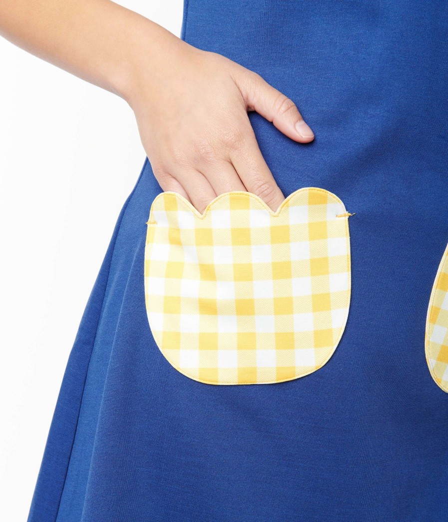 * Smak Parlour Navy & Yellow Gingham Haute Gossip Mini Dress Everyday