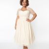 * Unique Vintage Plus Size Peach Clip Dot Bridal Libby Swing Dress Swing