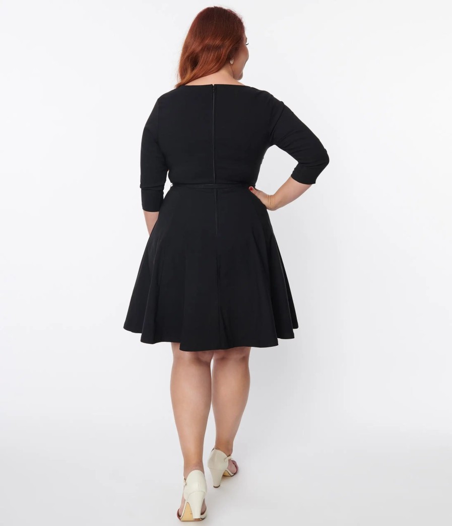 * Unique Vintage Plus Size Black Stephanie Fit & Flare Dress Everyday