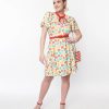 * Unique Vintage Ivory & Red Tomato Print Flare Dress Fit & Flare