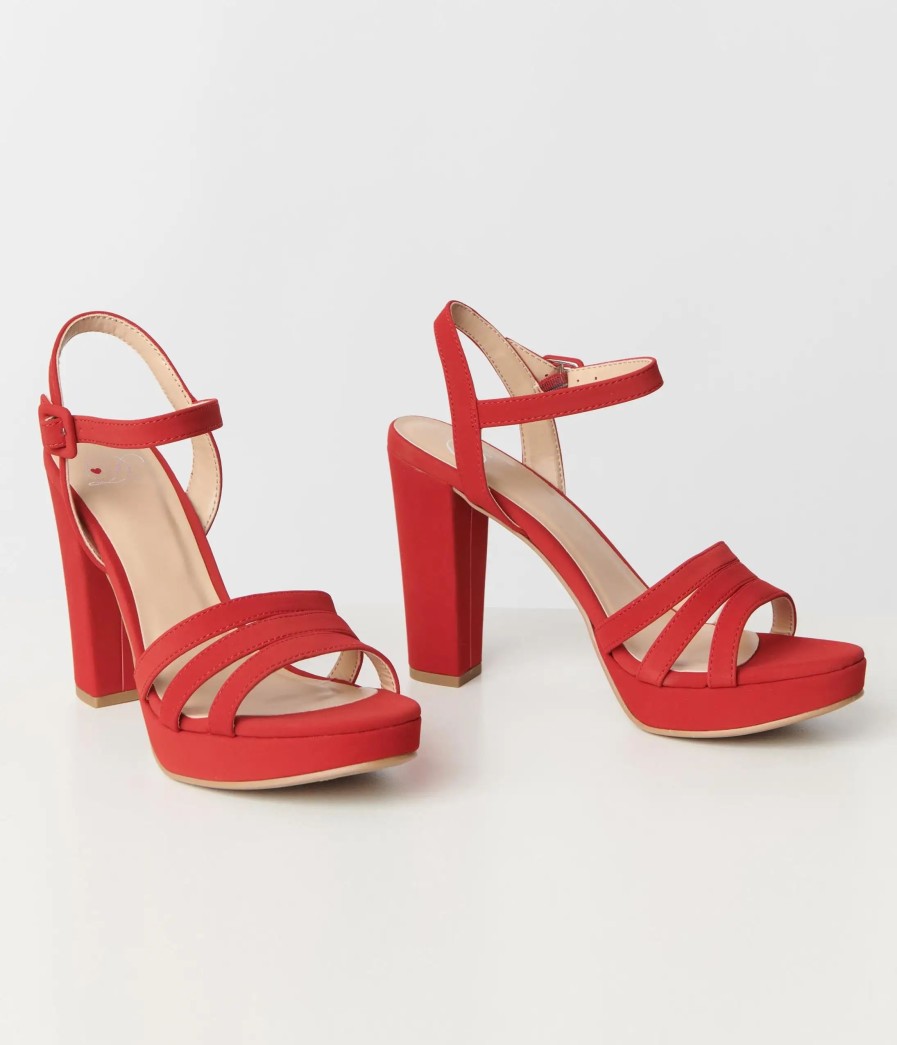 * Fortune Dynamic Lipstick Red Platform Heel Sandals Swim Accessories