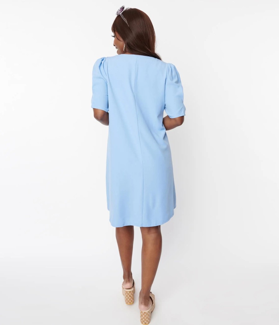 * Jade By Jane (Faire) Dusty Blue Short Sleeve Shift Dress Everyday