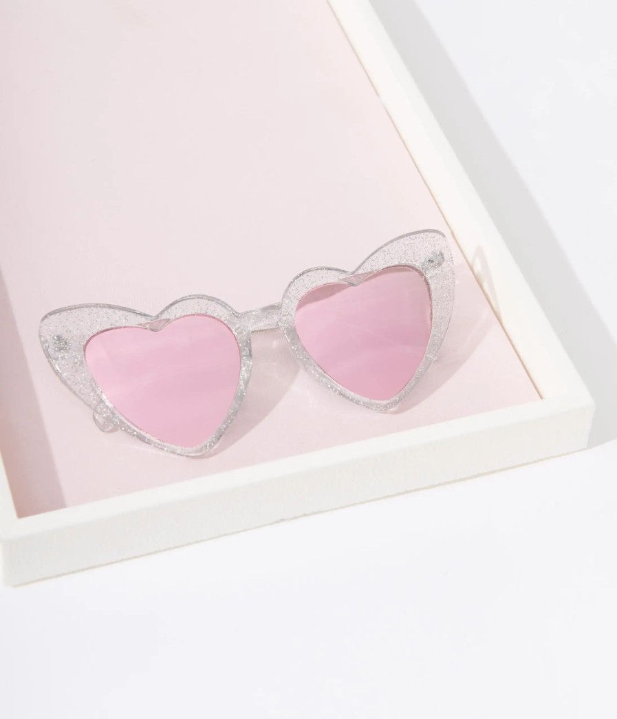 * Paper Source Wholesale (Faire) Clear Silver Glitter Heart Cat Eye Sunglasses Swim Accessories