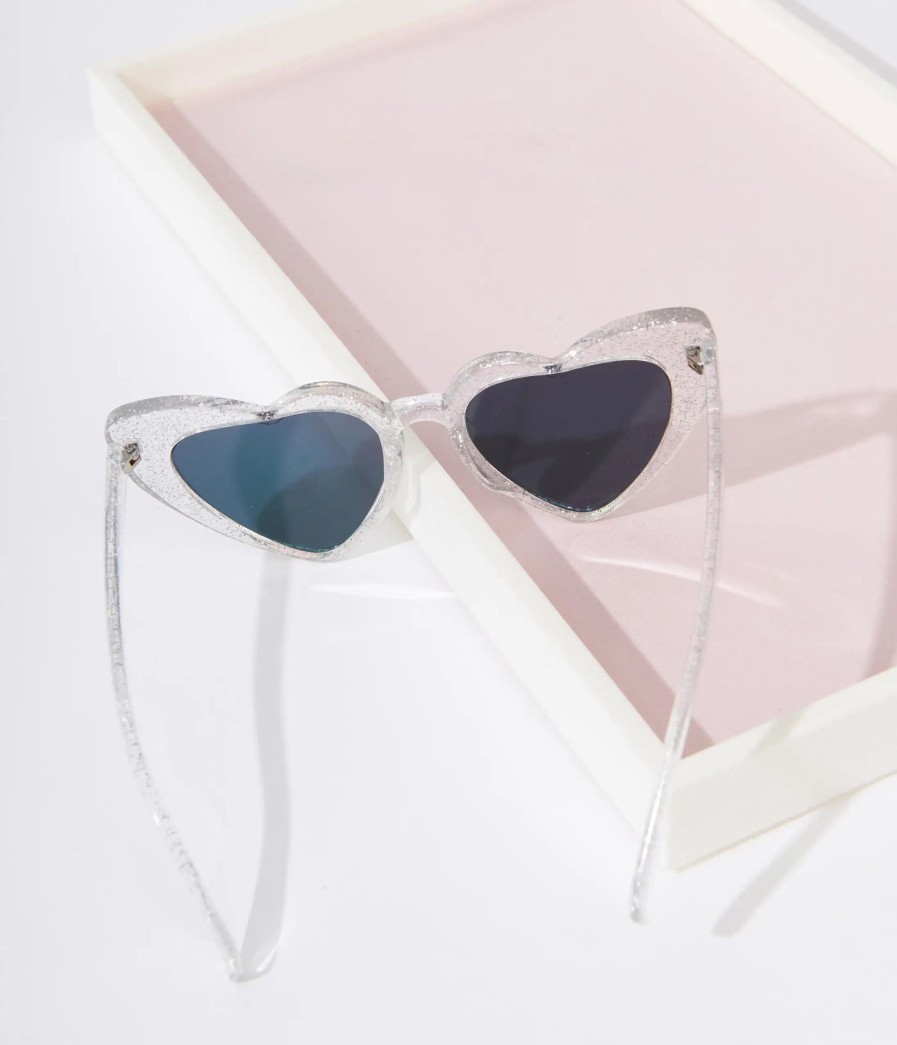 * Paper Source Wholesale (Faire) Clear Silver Glitter Heart Cat Eye Sunglasses Swim Accessories