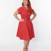 * Lifestyle Group (Uk) Ltd Plus Size 1950S Belted Red Pin Dot Swing Dress Swing