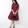 * Chic Star Burgundy & Black Lace Frill Collared Swing Dress Swing