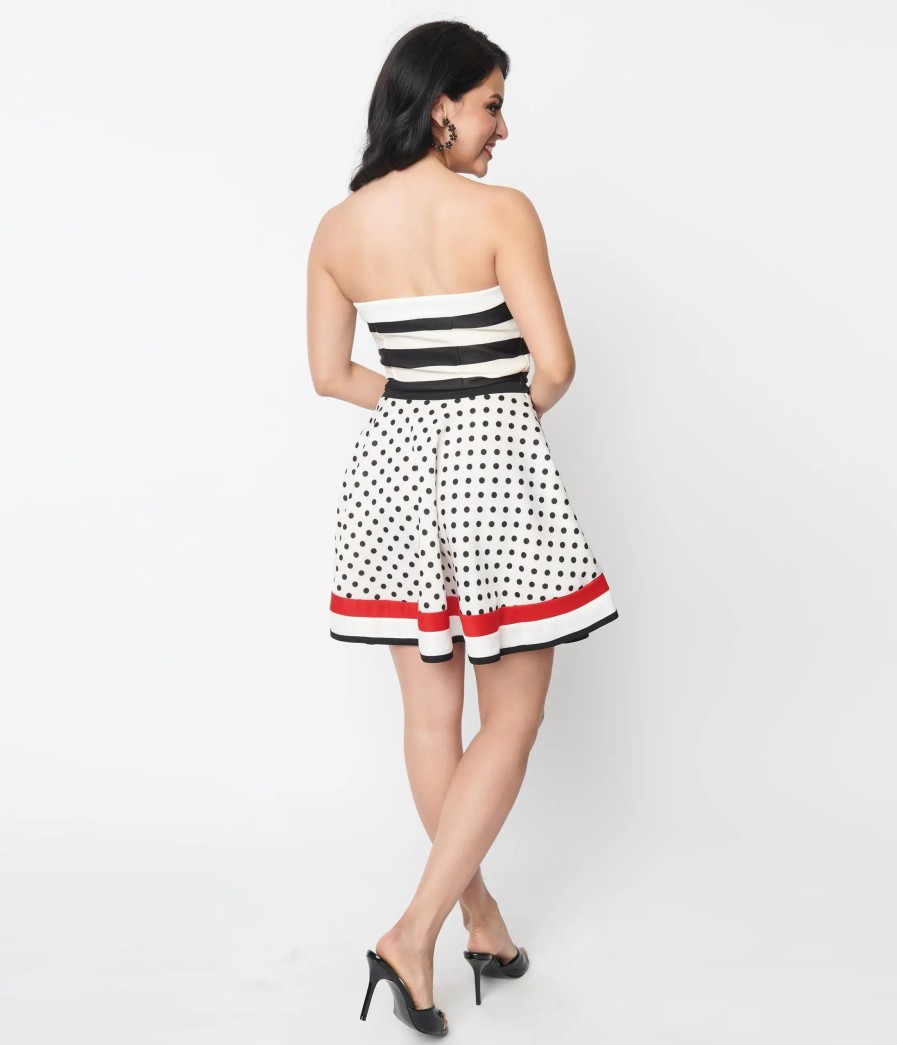 * Atixo Gmbh (Belsira) (Faire) Cream Striped & Dotted Strapless Flare Dress Fit & Flare