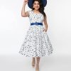 * Magnolia Place Ivory & Navy Cat Anna Swing Dress Swing