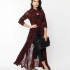 * Unique Vintage 1950S Burgundy & Black La Catrina Velvet Burnout Tallullah Duster Midi & Maxi