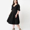 * Unique Vintage Plus Size Black Delores Swing Dress With Sleeves Swing