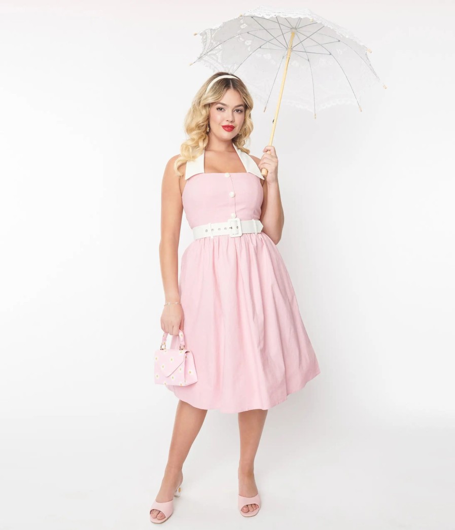 * Collectif Pink & White Contrast Waverly Swing Dress Swing