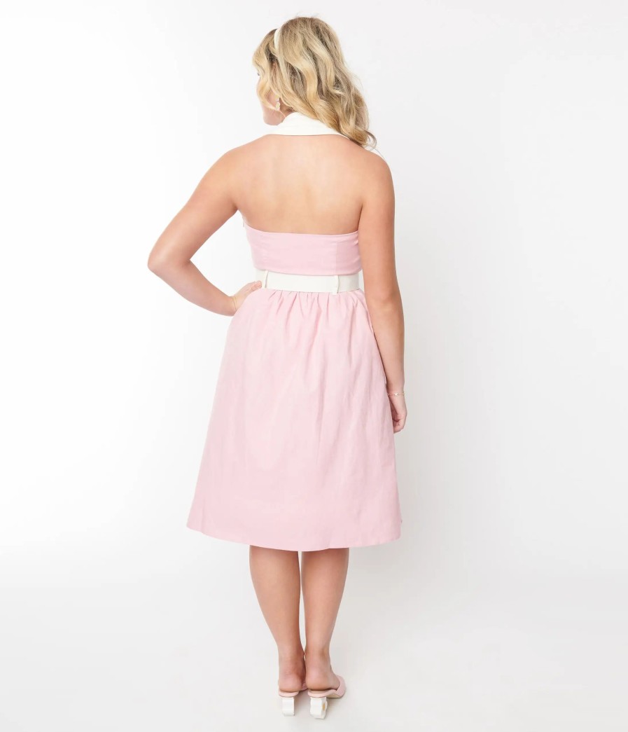 * Collectif Pink & White Contrast Waverly Swing Dress Swing